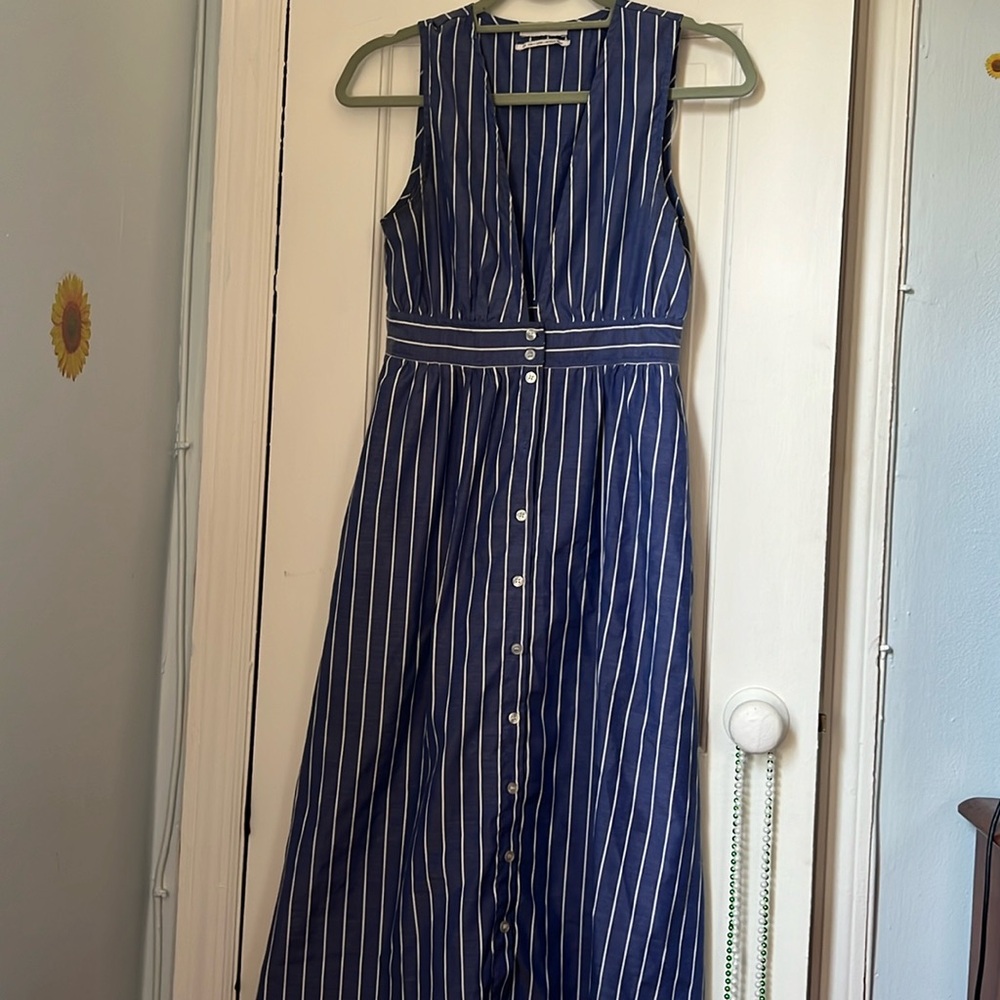 Urban Outfitters Plunging Striped Button Front Midi Dress
